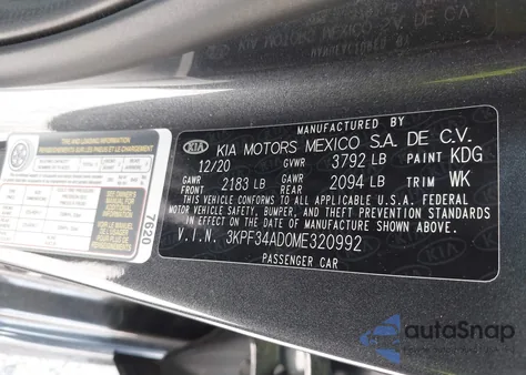 2021 Kia Forte Gt-Line from USA, damaged, VIN 3KPF34AD0ME320992